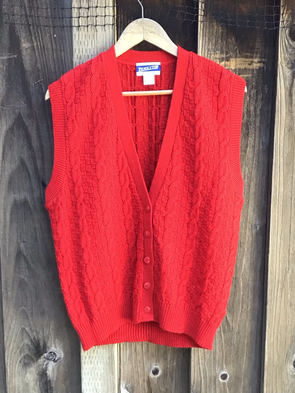 Pendleton Virgin Wool Sweater Vest Red Cable Knit Button Front USA Made Medium - Picture 1 of 5